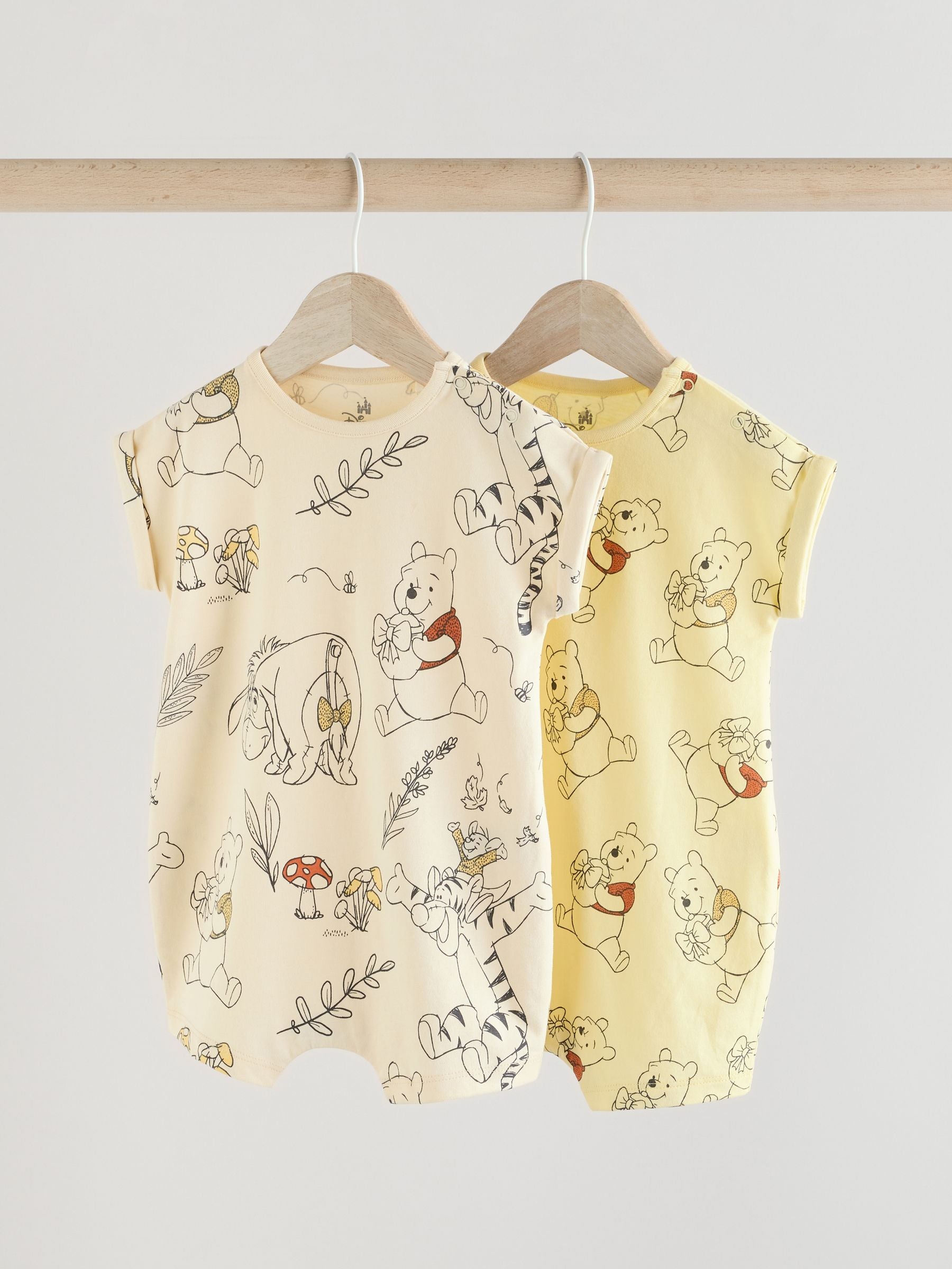 Yellow/White 2 Pack Printed Winnie The Pooh Baby Rompers image 1