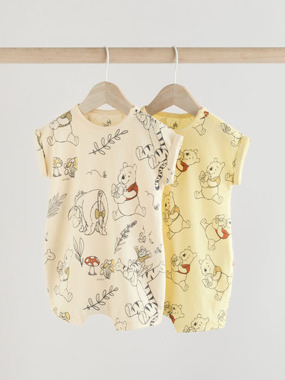 Yellow/White 2 Pack Printed Winnie The Pooh Baby Rompers image 1