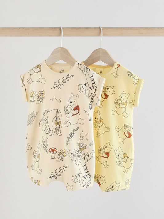 Yellow/White 2 Pack Printed Winnie The Pooh Baby Rompers image 1