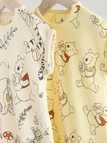 Yellow/White 2 Pack Printed Winnie The Pooh Baby Rompers image 6