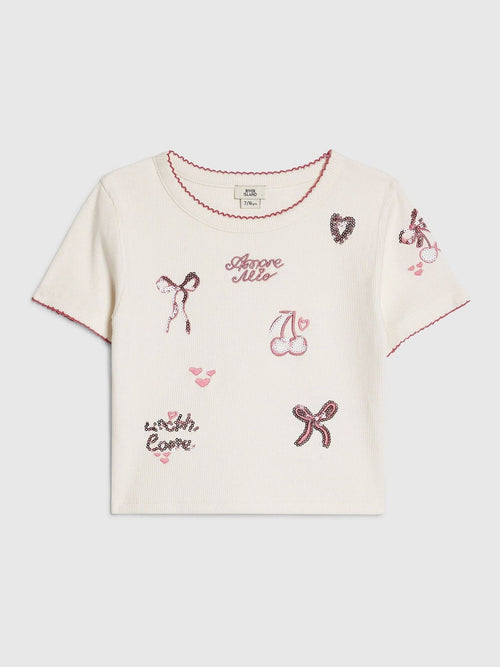 Dsiney Kidz - River Island White Sequin Embroidered Baby T-Shirt image 1