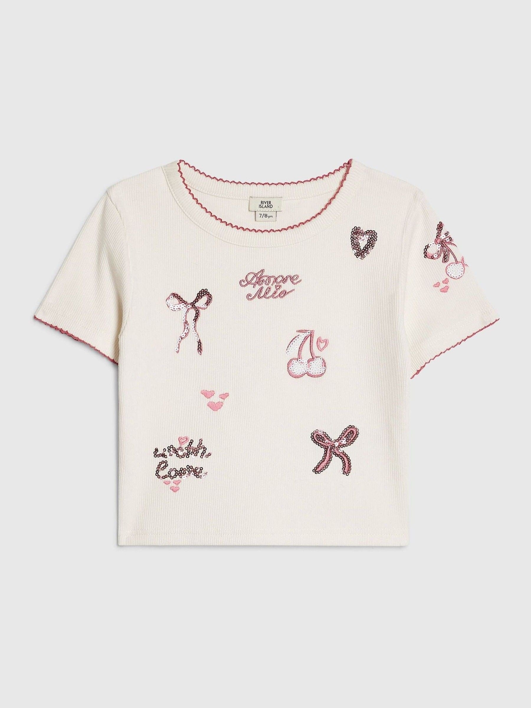 Dsiney Kidz - River Island White Sequin Embroidered Baby T-Shirt image 1