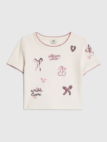 Dsiney Kidz - River Island White Sequin Embroidered Baby T-Shirt image 1