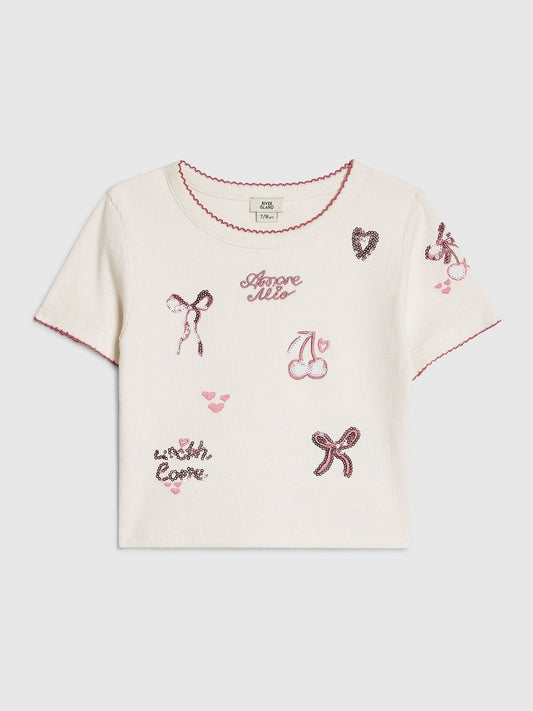 Dsiney Kidz - River Island White Sequin Embroidered Baby T-Shirt image 1