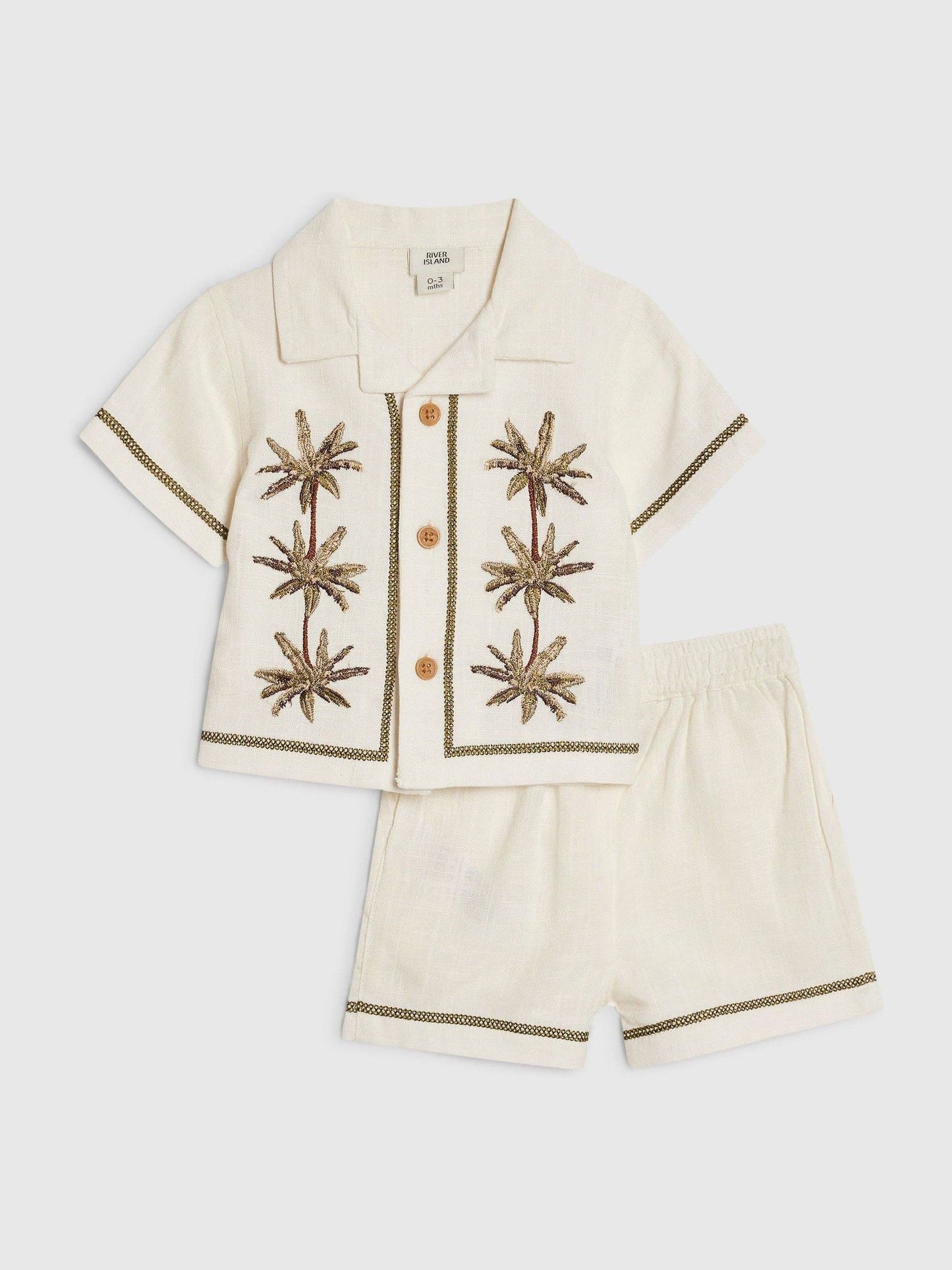 River Island Cream Palm Resort Shirt & Short Set image 1