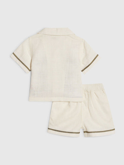 River Island Cream Palm Resort Shirt & Short Set image 2