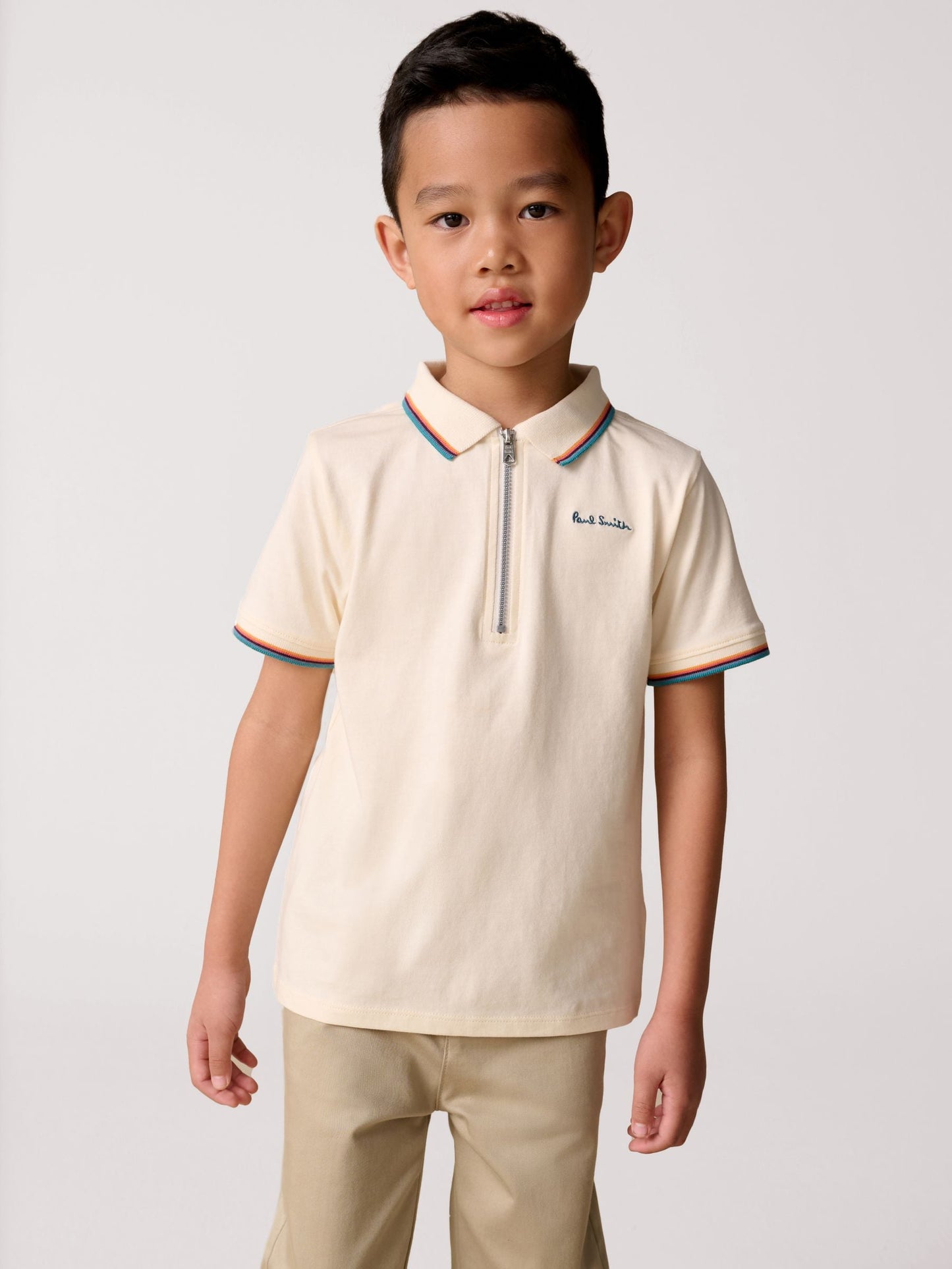 Dsiney Kidz - Paul Smith Junior White Short Sleeve Artist Quarter Zip Polo Shirt image 1