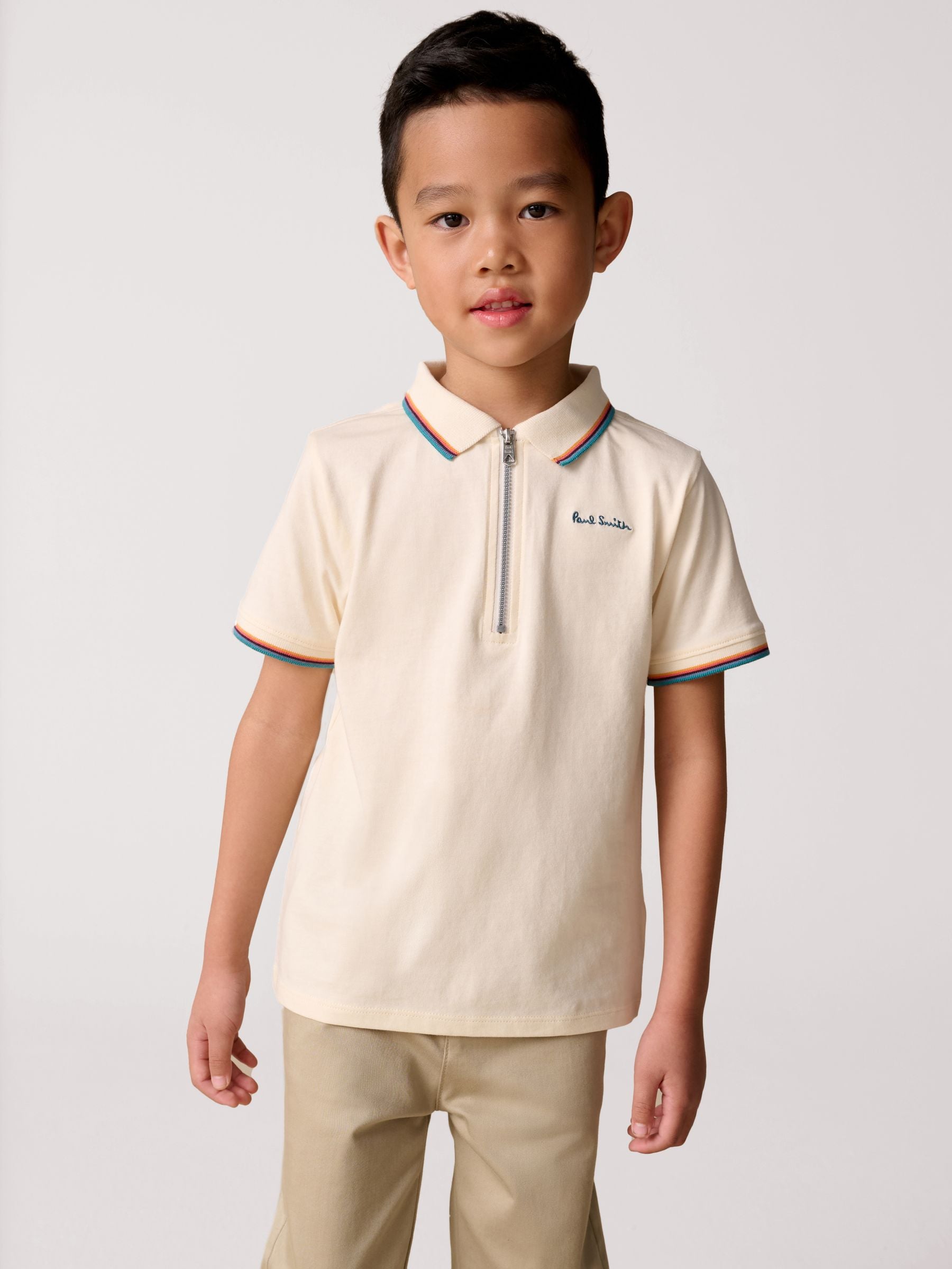 Dsiney Kidz - Paul Smith Junior White Short Sleeve Artist Quarter Zip Polo Shirt image 1