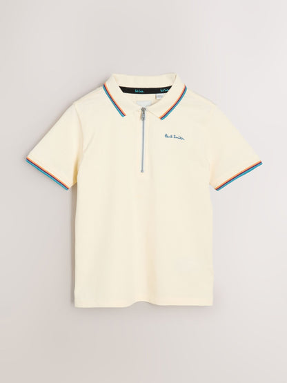 Dsiney Kidz - Paul Smith Junior White Short Sleeve Artist Quarter Zip Polo Shirt image 6