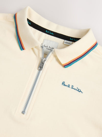 Dsiney Kidz - Paul Smith Junior White Short Sleeve Artist Quarter Zip Polo Shirt image 8