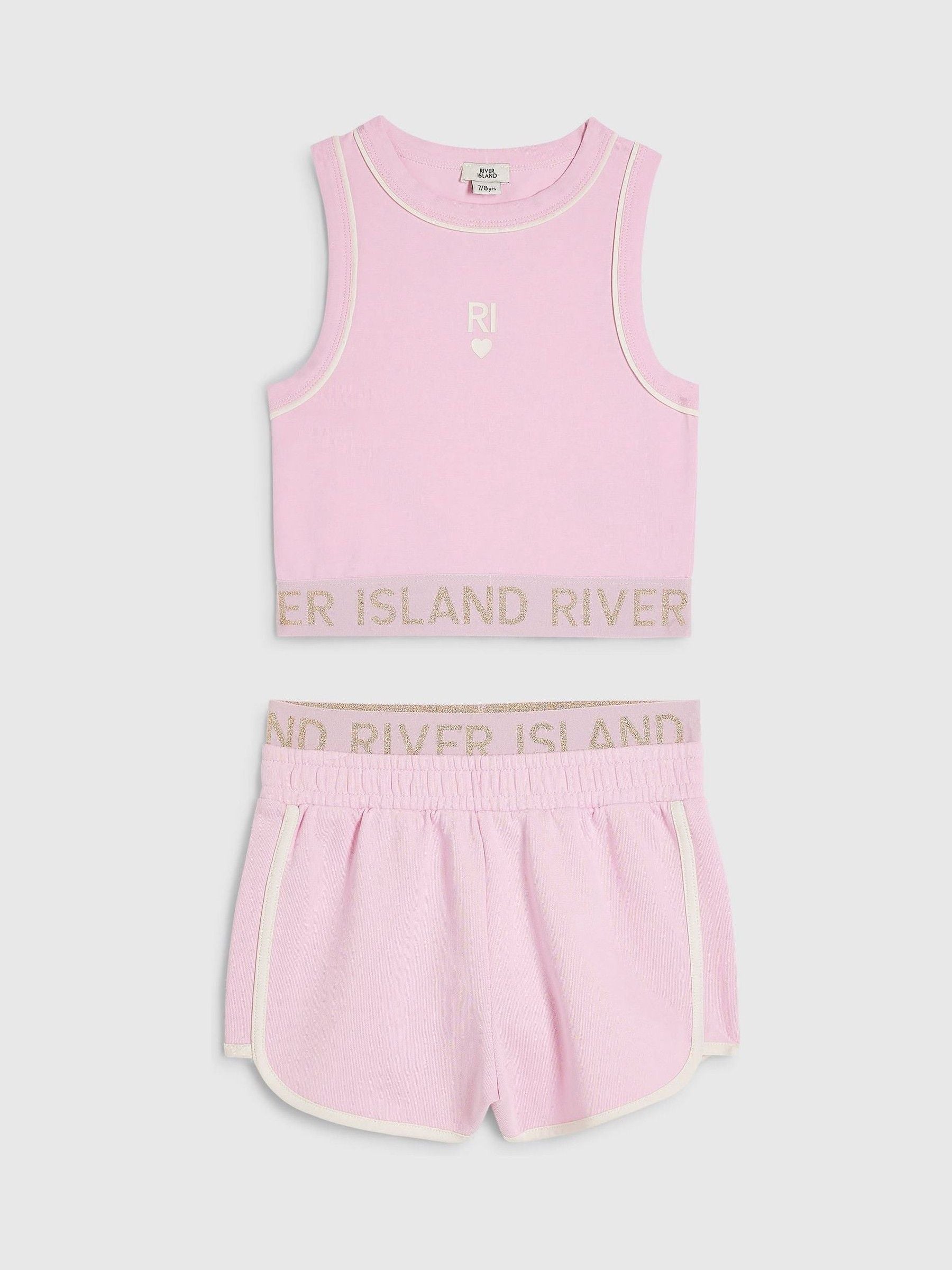 Dsiney Kidz - River Island Pink Logo Waistband Tank & Short Set image 1