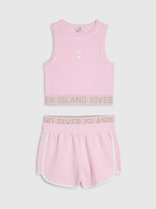 Dsiney Kidz - River Island Pink Logo Waistband Tank & Short Set image 1