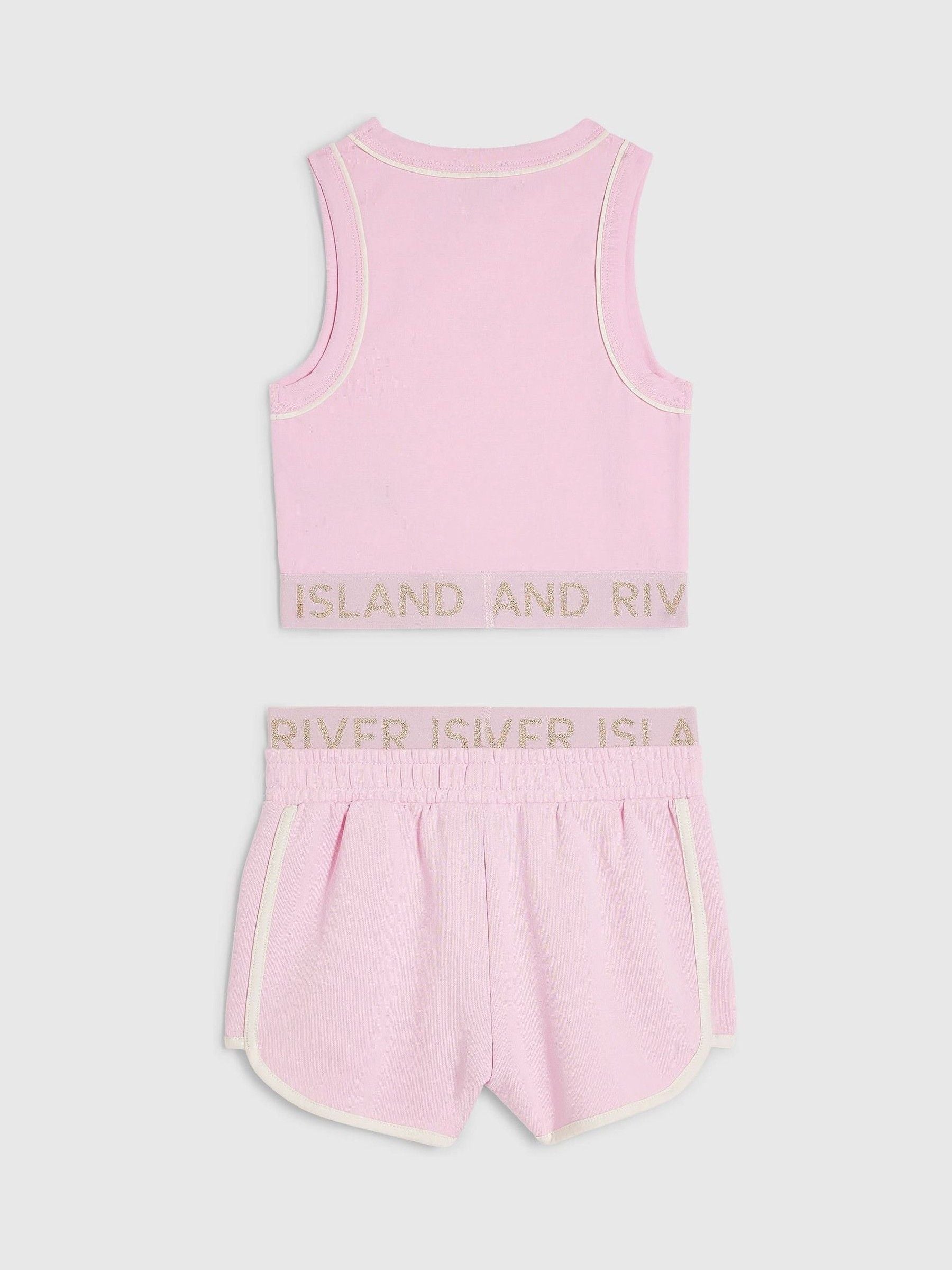 Dsiney Kidz - River Island Pink Logo Waistband Tank & Short Set image 2