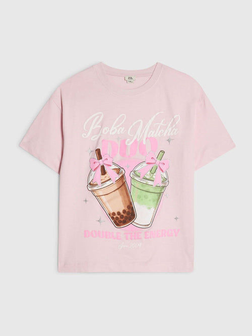 Dsiney Kidz - River Island Pink Boba Matcha T-Shirt image 1