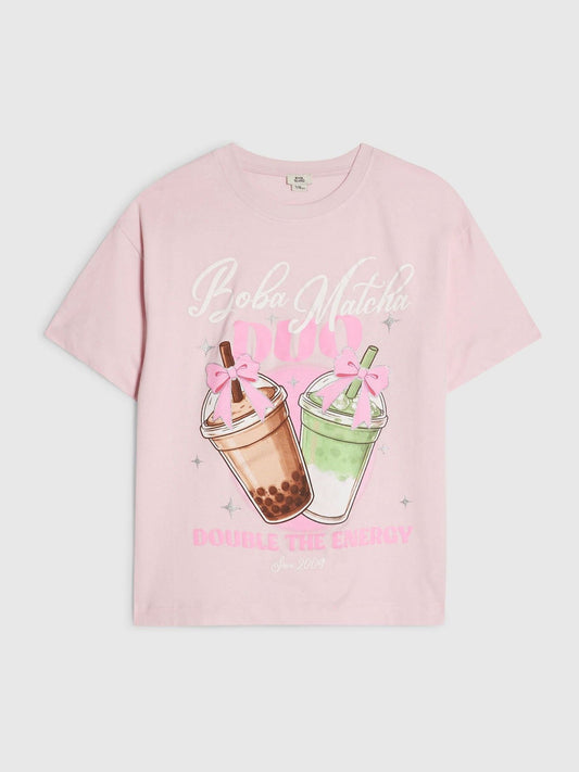 Dsiney Kidz - River Island Pink Boba Matcha T-Shirt image 1