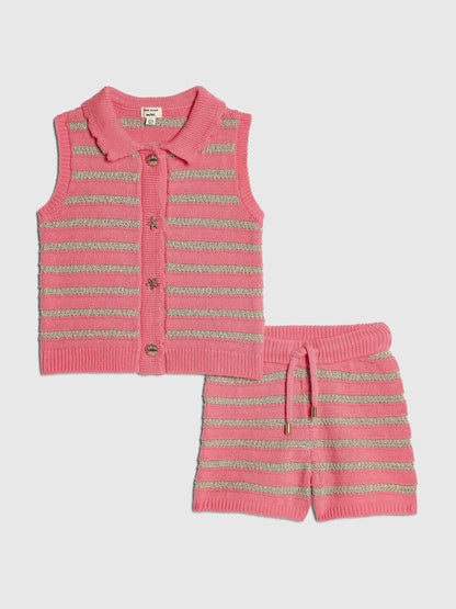 Dsiney Kidz - River Island Pink Stripe Button Waistcoat & Short Set image 1