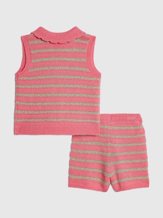 Dsiney Kidz - River Island Pink Stripe Button Waistcoat & Short Set image 2