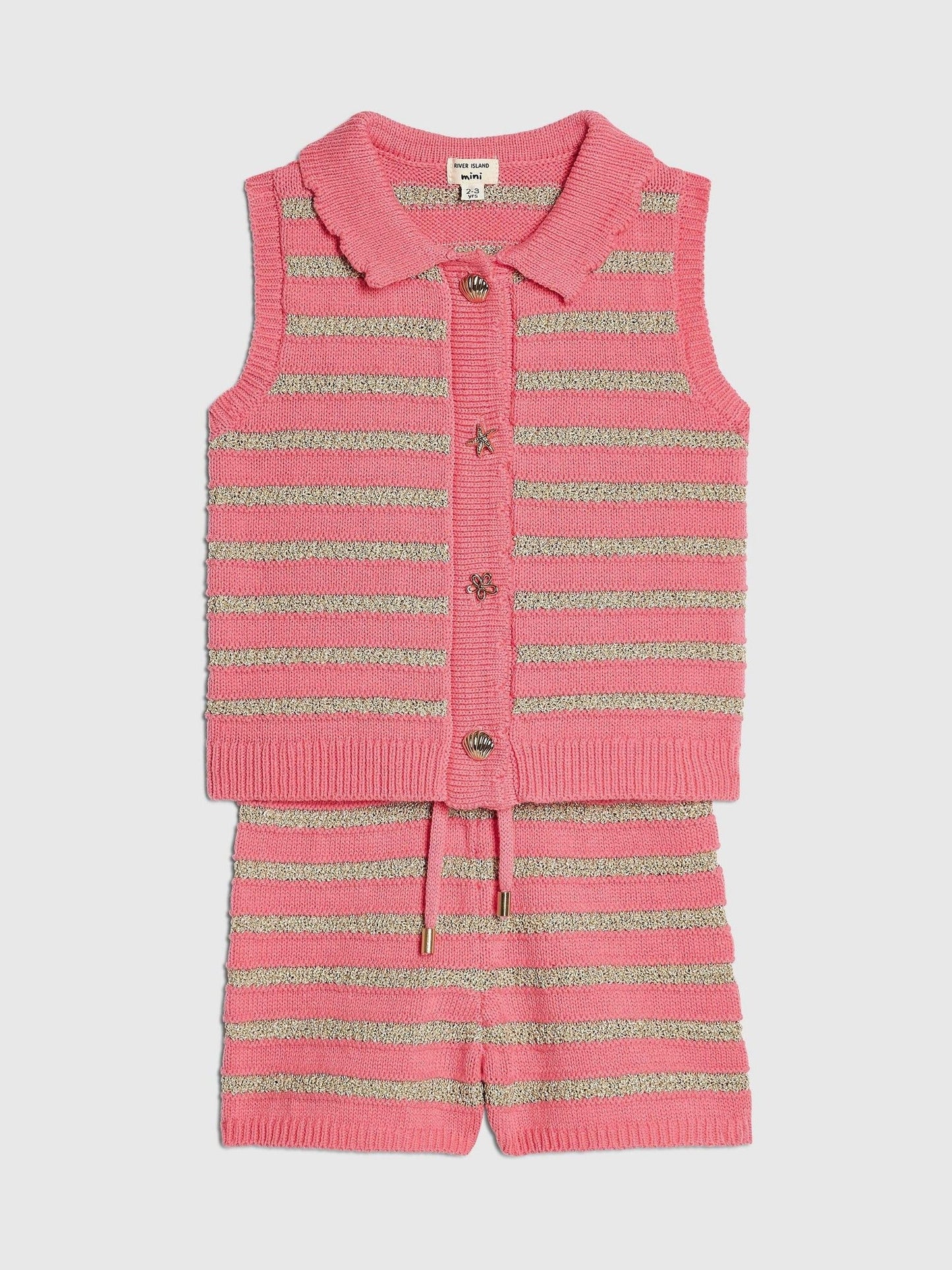 Dsiney Kidz - River Island Pink Stripe Button Waistcoat & Short Set image 3