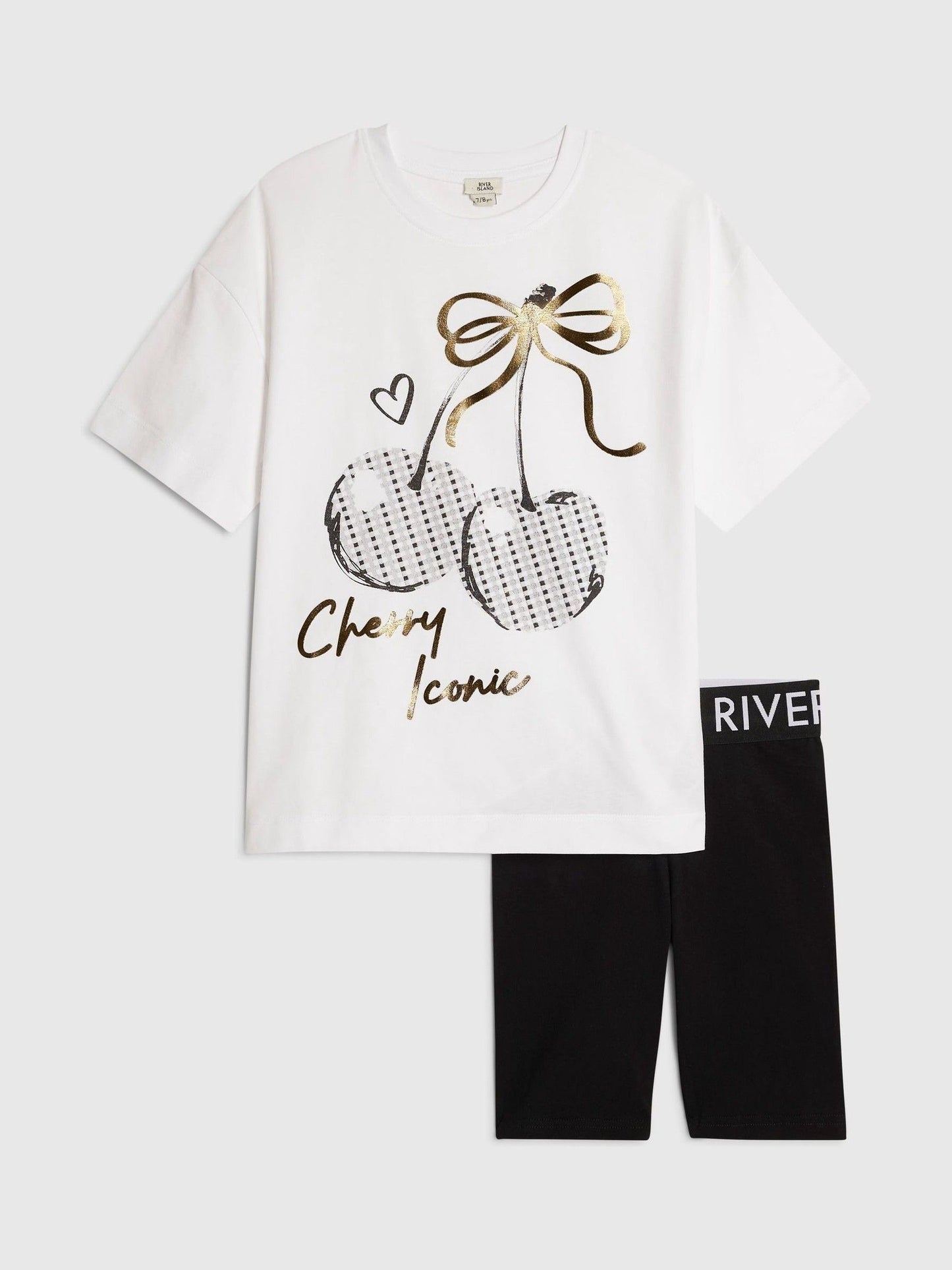 Dsiney Kidz - River Island White Cherry T-Shirt & Cycle Short Set image 1