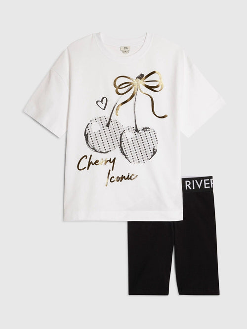 Dsiney Kidz - River Island White Cherry T-Shirt & Cycle Short Set image 1