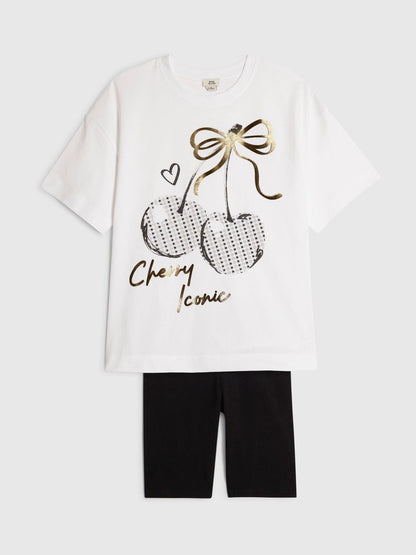 Dsiney Kidz - River Island White Cherry T-Shirt & Cycle Short Set image 2