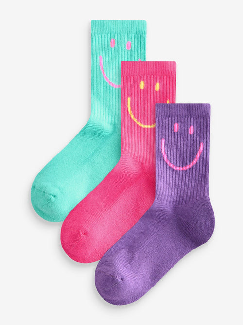 Pink, Purple and Teal Blue Character Cotton Rich Cushioned Sole Ankle Socks 3 Pack image 1