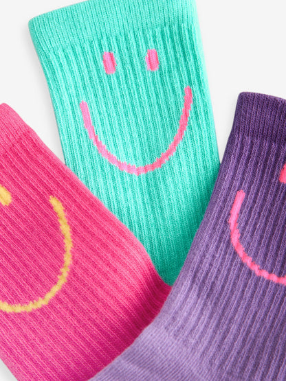 Pink, Purple and Teal Blue Character Cotton Rich Cushioned Sole Ankle Socks 3 Pack image 5