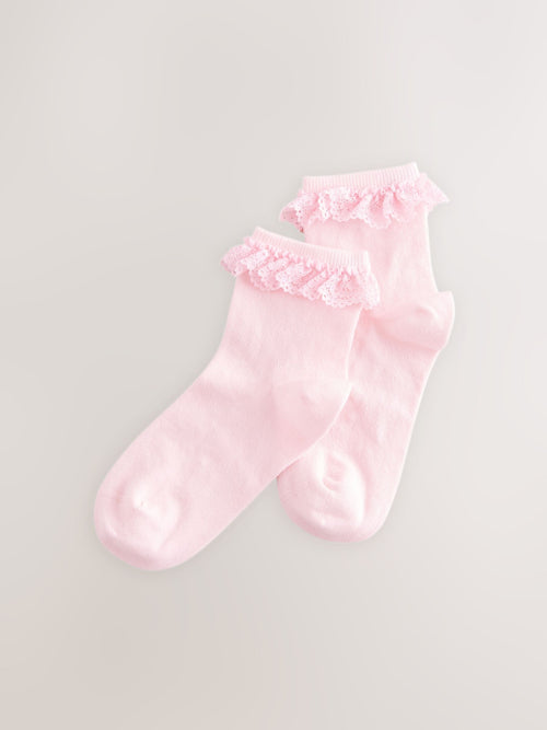 Light Pink 2 Pack Cotton Rich Ruffle Ankle Socks image 1