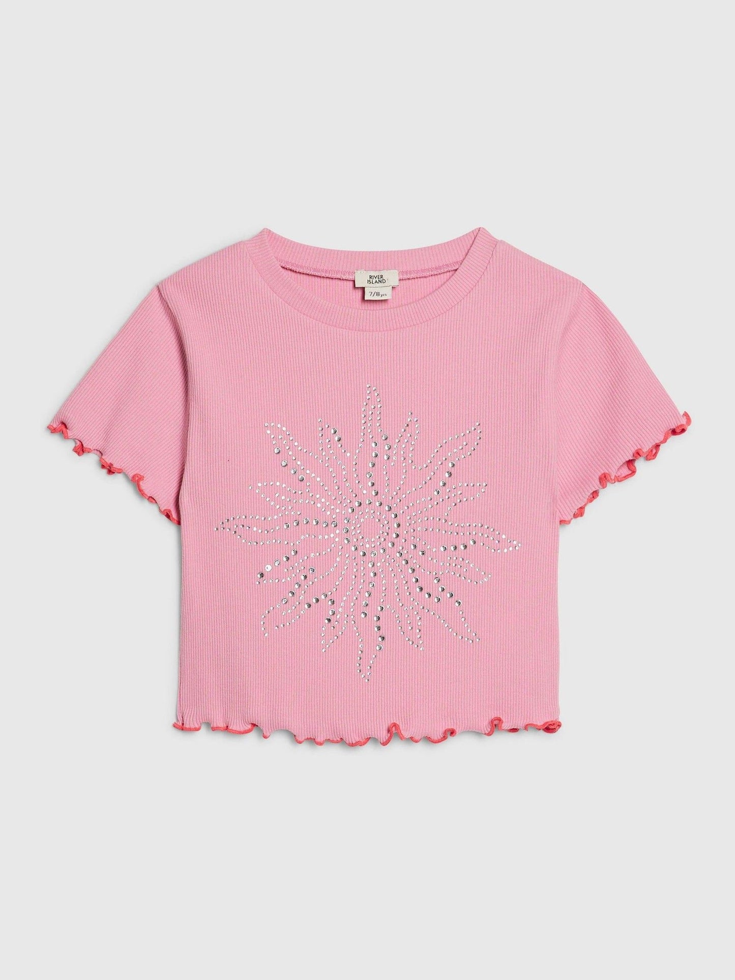 Dsiney Kidz - River Island Pink Hotfix Flower Lettuce T-Shirt image 1