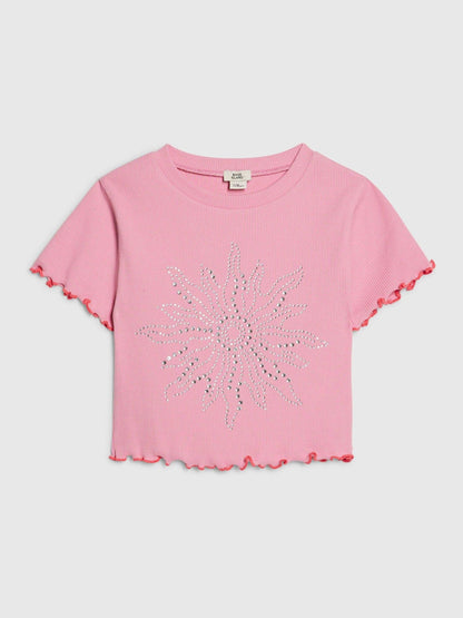 Dsiney Kidz - River Island Pink Hotfix Flower Lettuce T-Shirt image 1