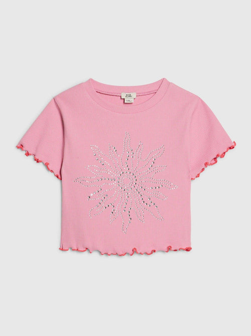 Dsiney Kidz - River Island Pink Hotfix Flower Lettuce T-Shirt image 1