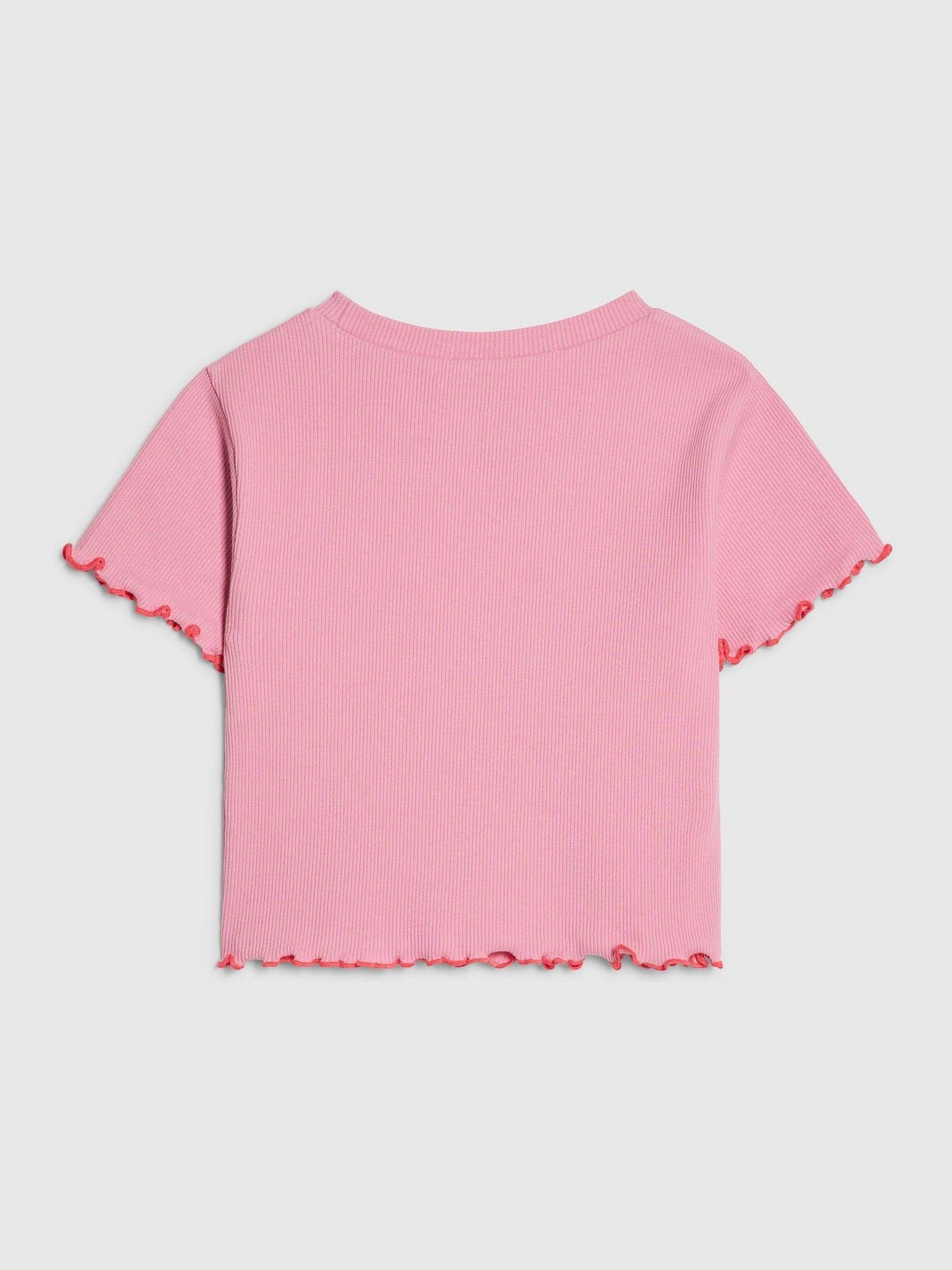 Dsiney Kidz - River Island Pink Hotfix Flower Lettuce T-Shirt image 2