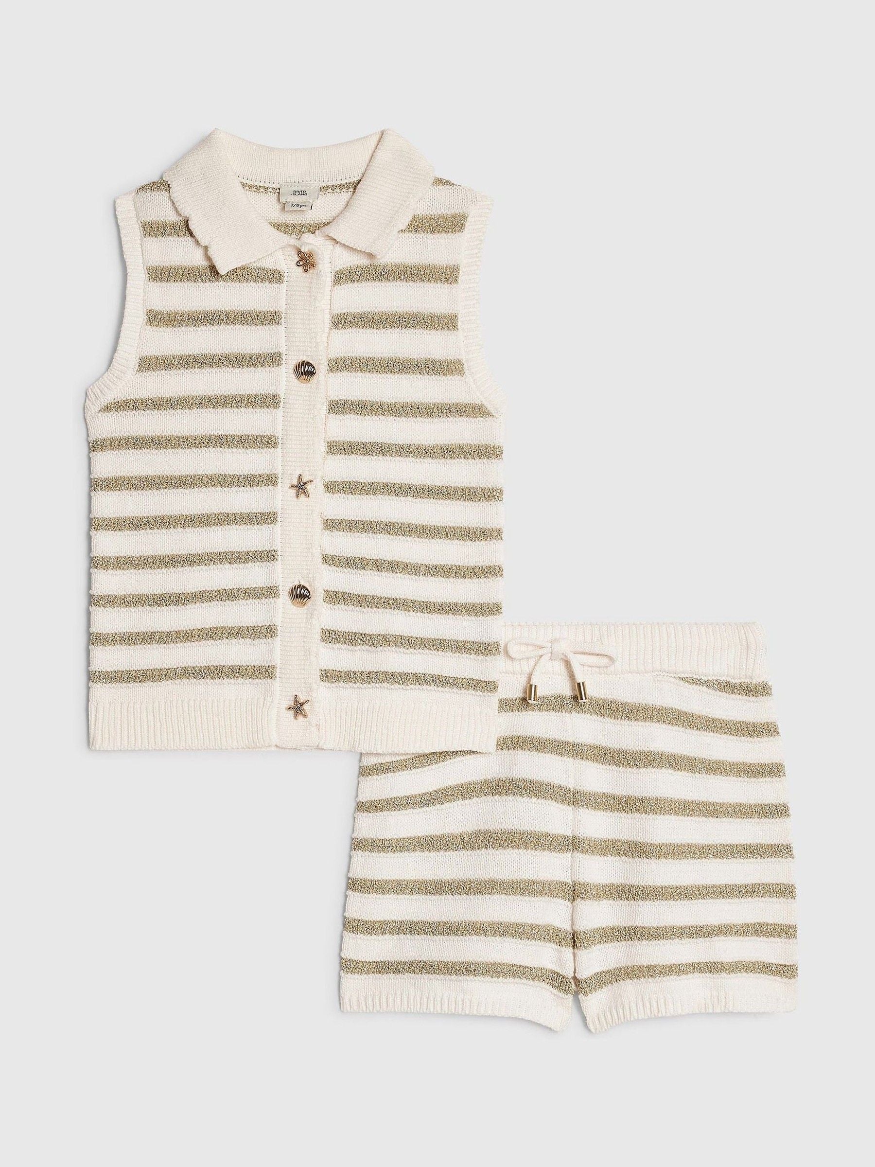 Dsiney Kidz - River Island Cream Stripe Button Waistcoat & Short Set image 1