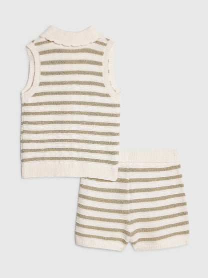 Dsiney Kidz - River Island Cream Stripe Button Waistcoat & Short Set image 2
