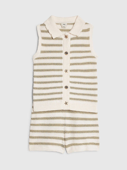 Dsiney Kidz - River Island Cream Stripe Button Waistcoat & Short Set image 3