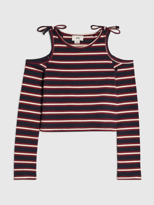 Dsiney Kidz - River Island Blue Stripe Cold Shoulder T-Shirt image 1