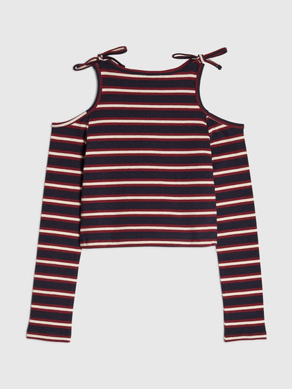 Dsiney Kidz - River Island Blue Stripe Cold Shoulder T-Shirt image 2