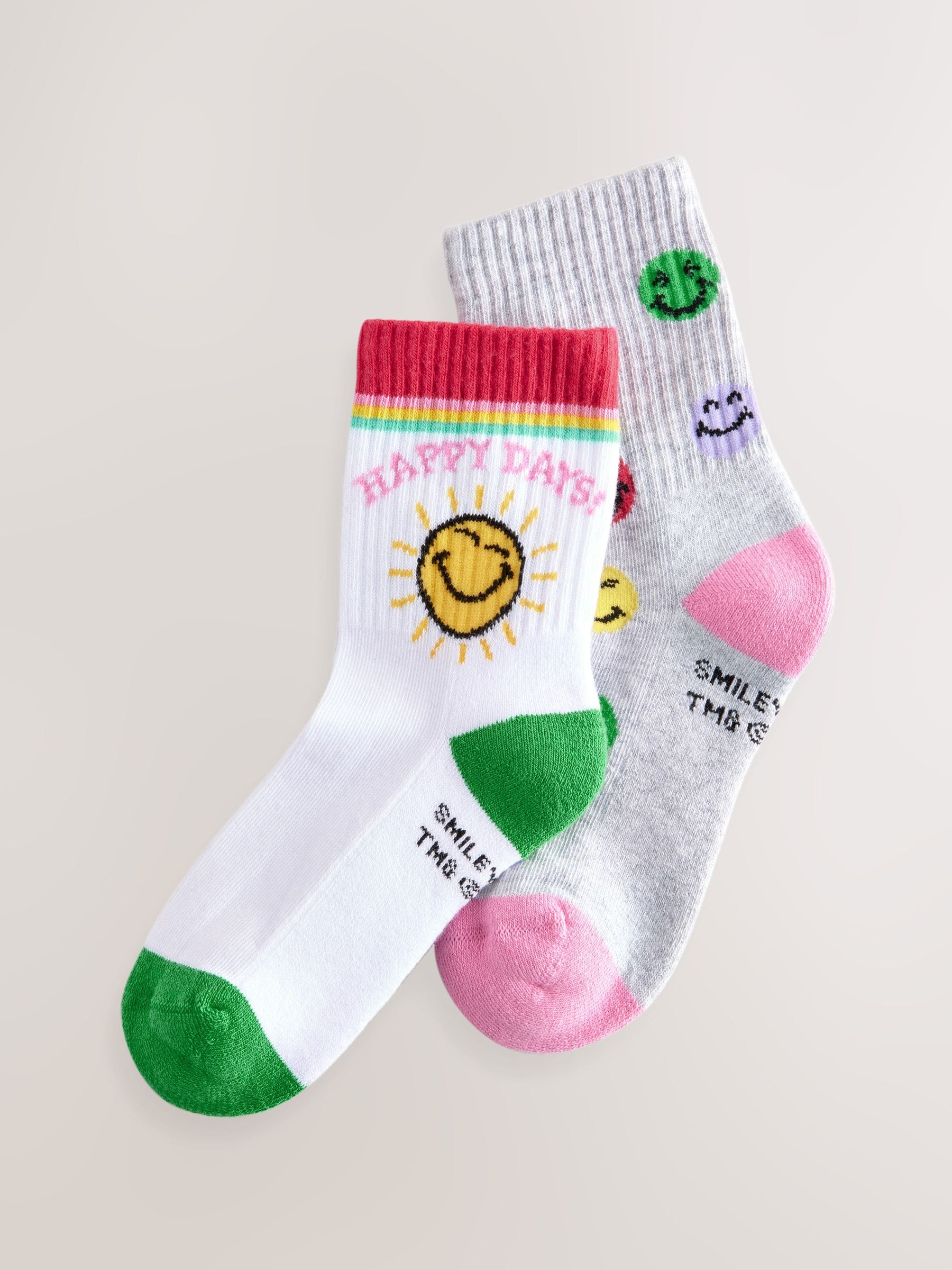 White/Grey 2 Pack Cotton Rich SmileyWorld® Cushioned Sole Ankle Socks image 1