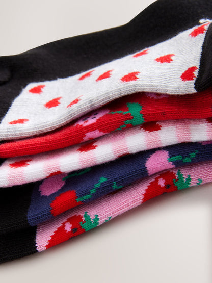 Black Cherry 5 Pack Cotton Rich Footbed Ankle School Socks image 4