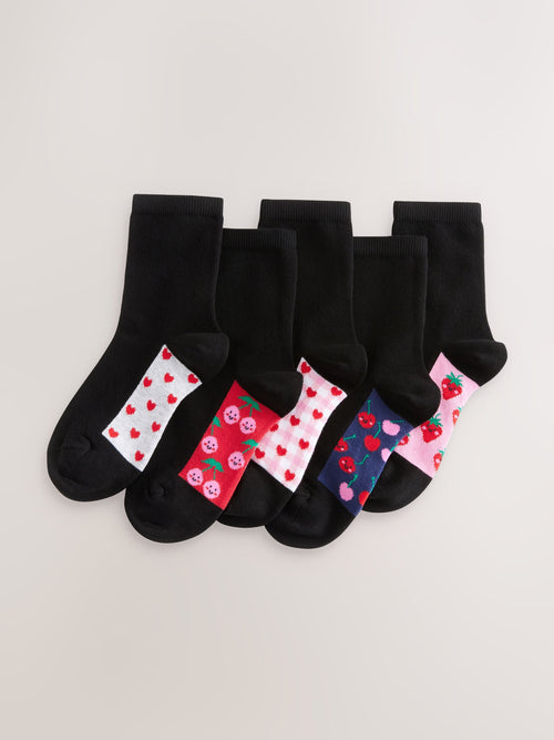 Black Cherry 5 Pack Cotton Rich Footbed Ankle School Socks image 1