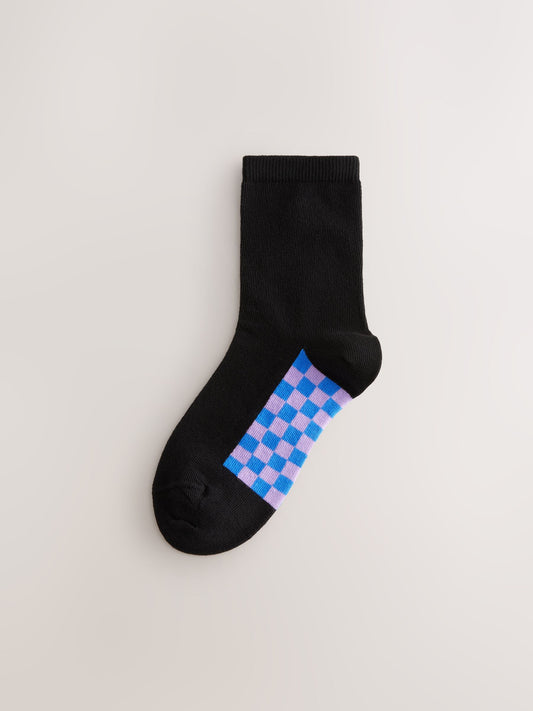 Black Checkerboard 5 Pack Cotton Rich Footbed Ankle School Socks image 3