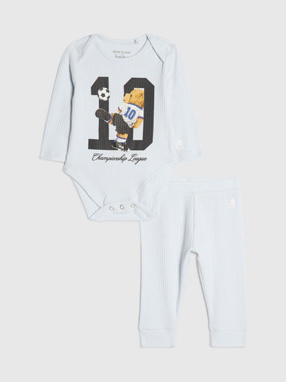 River Island Blue World Cup Bear Babygrow & Legging Set image 1
