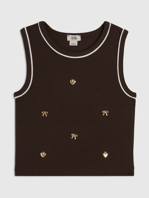 Dsiney Kidz - River Island Brown Ribbed Charm Tank image 1