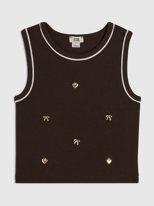 Dsiney Kidz - River Island Brown Ribbed Charm Tank image 1