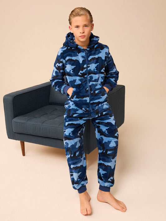 Blue All-In-One Fleece Pyjamas (3-16yrs) - image 1