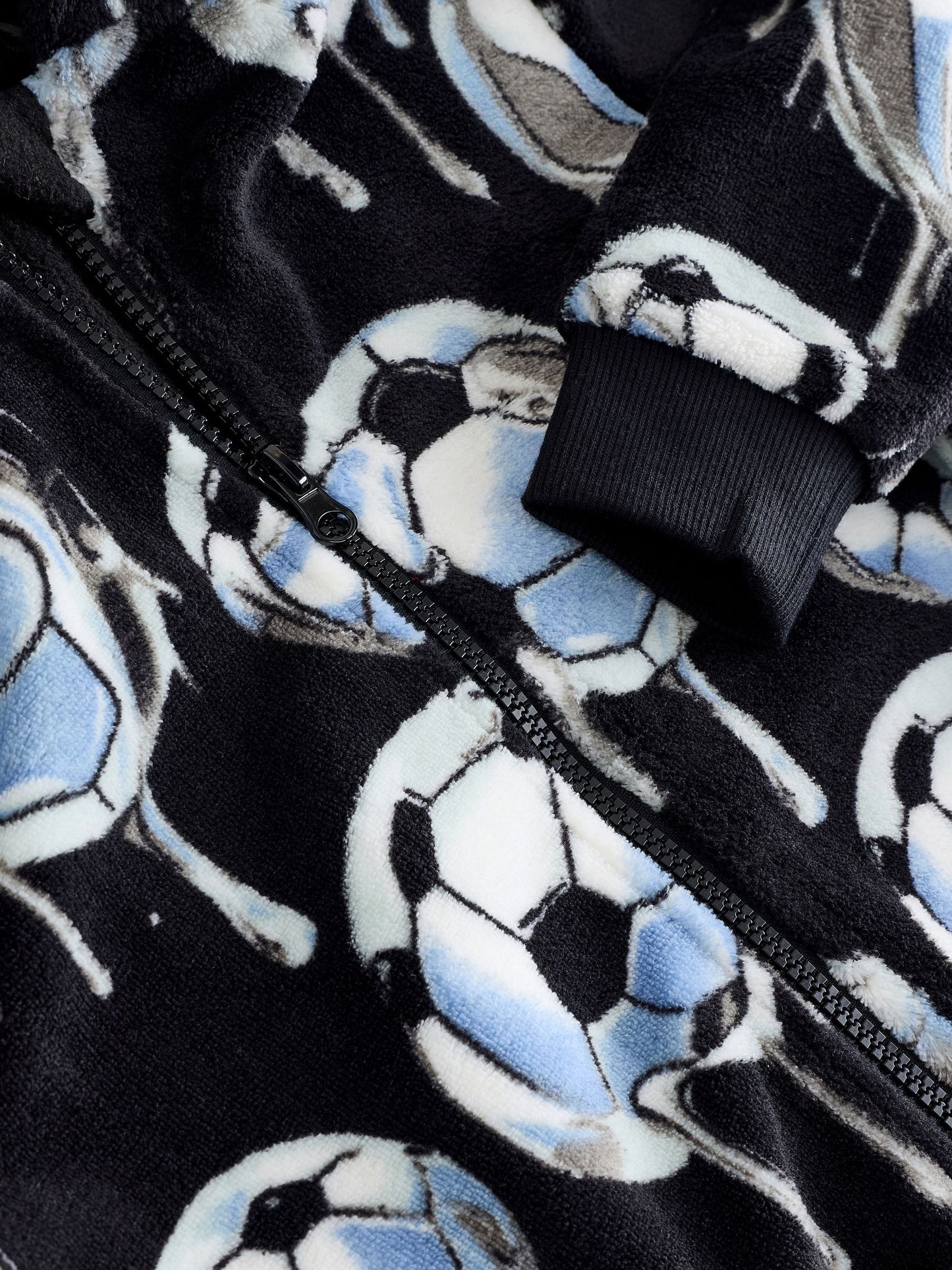 Black/White Football All-In-One Fleece Pyjamas (3-16yrs)