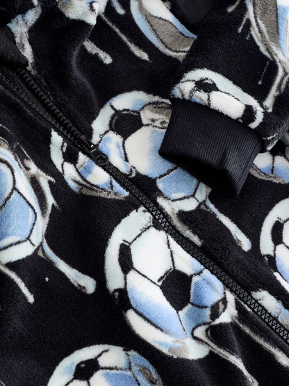 Black/White Football All-In-One Fleece Pyjamas (3-16yrs)