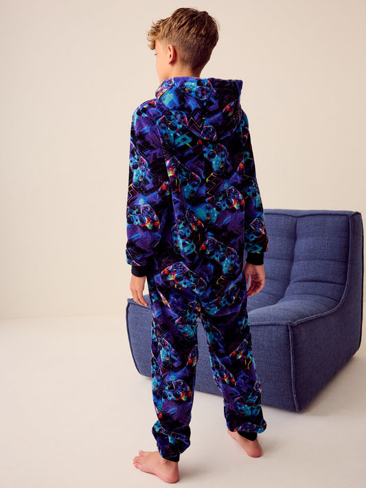 Blue Gamer All-In-One Fleece Pyjamas (3-16yrs) image 3