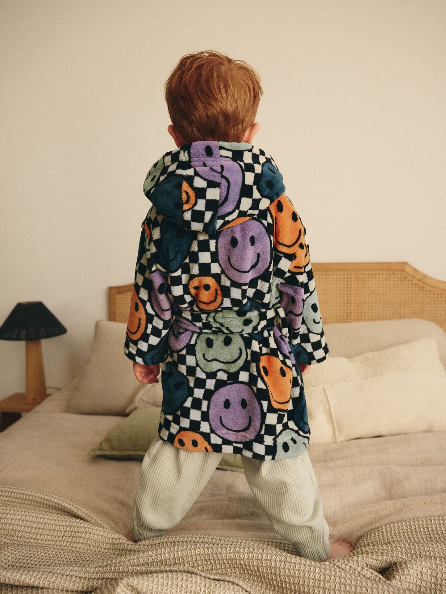 Multi Checkerboard Happy Face Fleece Robe (9mths-10yrs)