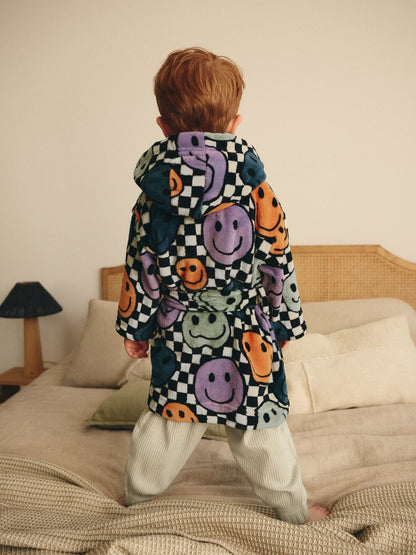 Multi Checkerboard Happy Face Fleece Robe (9mths-10yrs)
